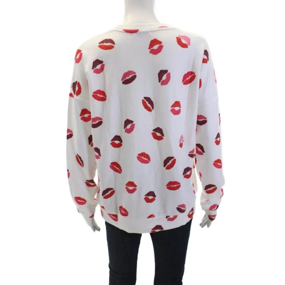 PJ Salvage Womens Textured Long Sleeve Round Neck Printed Top White Size S